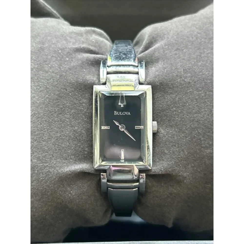 Bulova Black Dial Silver Case And Band Women’s Quartz Watch ( With Box)